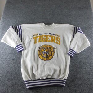 Vintage LSU Tigers Sweatshirt Mens XL White NCAA Football Artex Striped